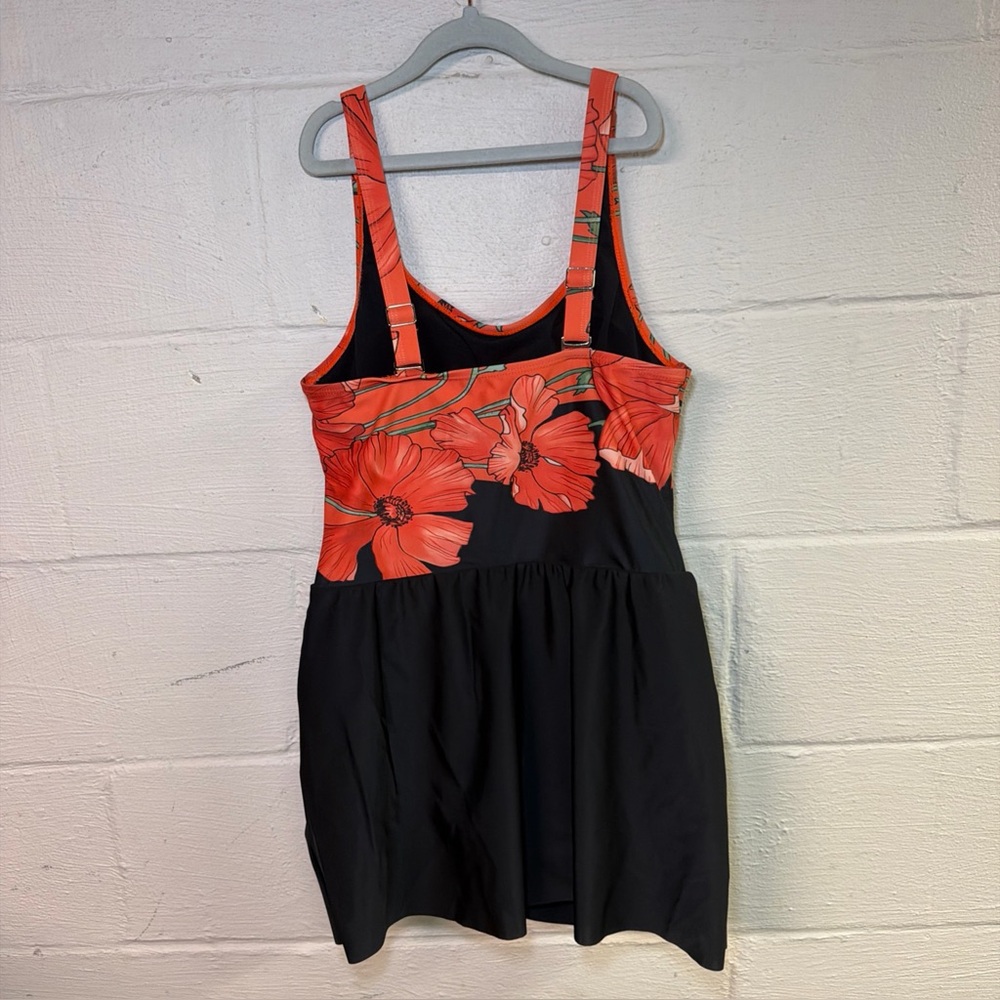 Orange, Black, &‎ Green Floral Print One Piece Swimsuit - Women’s Medium